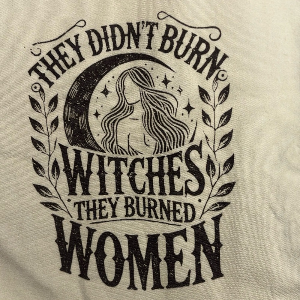 Cream Canvas Witchy Tote Bag with Black Print - Picture 2 of 5